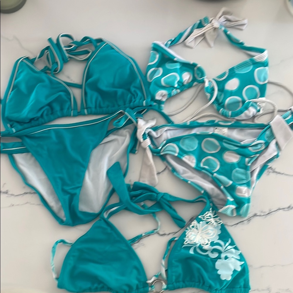 No Boundaries Teal and White Bikini Set